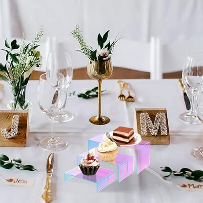12 PCs Small Iridscent Risers Display Stands 3 Tiers Desktop Acrylic Shelves Small Cake Dessert Holder Products Stand for Collectibles Shoes Jewels Pop Figure (Iridescent2) - color: Iridescent 12 PCs