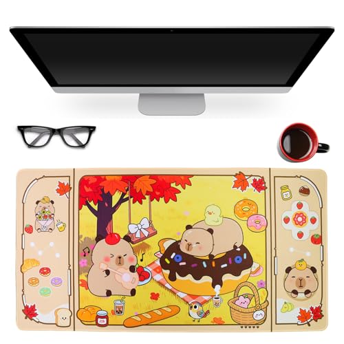 PERFECTSIGHT Cute Capybara Desk Pad Kawaii Desk Mat, Large Gaming Mouse Pad, Funny Deskmat Mousepad, Laptop Keyboard Pad Office Home Decor for Women Girls, Brown - color: Brown