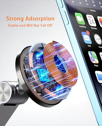 Magnetic Tablet Stand for Desk Aluminum Alloy Phone iPad Desk Holder Overhead Arm Mount with 360°Rotate Base for Magsafe/iPhone/Android/iPad (Magnetic Silver) - color: Magnetic Silver