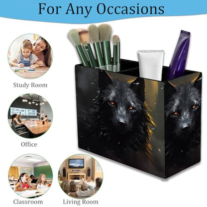 Pen Holder and Anti-Slip Mouse Pad Combination, Makeup Brush Storage Box, Tableware Storage Box, Suitable for Office and Home - Black Wolf - color: Black Wolf
