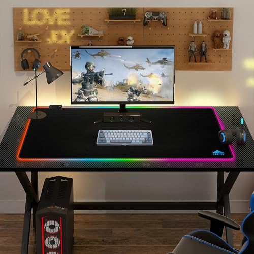 Cacoy 40" x 20" RGB Mouse Pad XXL, Extended Desk Mat with Smooth Surface and 9 Lighting Effects, LED Lighting Desk Pad with Stitched Edges and Non-Slip Rubber Base, Gaming Computer Mouse Mat, Black - color: Rgb, size: 40" x 20"