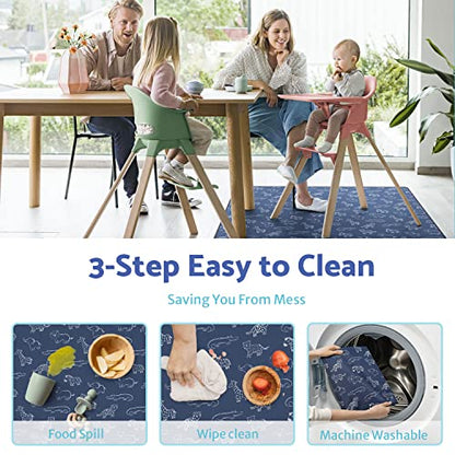 Blissful Diary Baby Splat Mat for Under High Chair, 50.4 x 50.4 Inch Wipeable Splash Mat, Waterproof and Washable, Anti-Slip Floor Protector, Safari Animals - color: Safari Animals