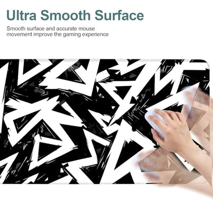 Geometric XXL Extended Gaming Mouse Pad 35.4 x 15.7 Inch – Large Desk Mat with Non-Slip Rubber Base, Smooth Cloth Surface, Stitched Edges, Black and White Abstract Design - color: #10, size: 35.4 x 15.7 Inch