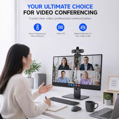 C26 1080P Webcam with Microphone, USB Computer Camera with Privacy Cover, Noise Reducing Mic, Auto Light Correction, 105° Wide Angle, Plug&Play for PC Mac Laptop Zoom Teams Streaming - style: 1080P