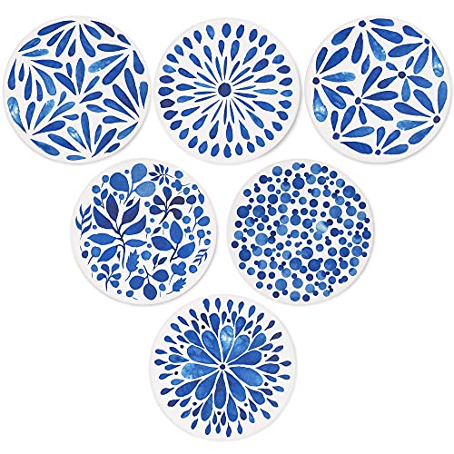 AD Set of 6 Coasters for Drinks Absorbing Round Ceramic Stone Coaster with Cork Base,Tabletop Protection Mat for Mugs and Cups,Office,Kitchen (Indigo Blue) - style: Indigo Blue