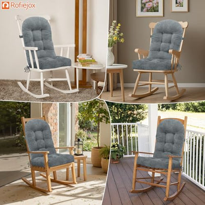Rocking Chair Cushion - Chenille Fabric, High-Density Sponge, Durable Comfort Double-Sided Tufted Seat Pads with Ties, Chenille︱Light Grey, 44x19x4 inch - color: Reversible | Light Grey