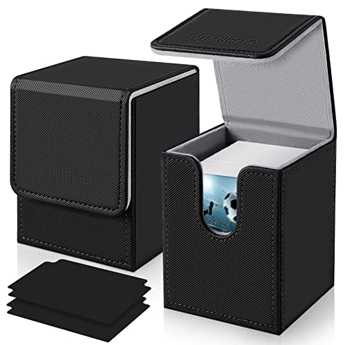 Mlikero 2 Pack Card Deck Box, Commander Deck Box Holds 200+ Single Sleeved Cards with 2 Dividers, Leather Magnetic Card Box Fit for MTG, TCG - color: B2-Black 02, size: B-Vertical
