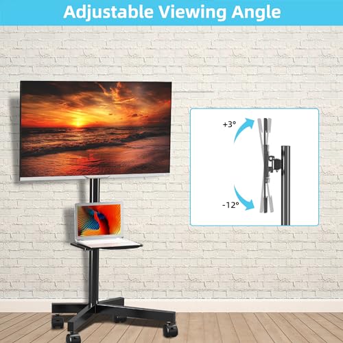 Mobile TV Carts on Wheels for 21-60 Inch Flat/Curved Panel Screens TVs - Height Adjustable Floor Trolley Stand with Shelf Holds up to 77lbs - Max VESA 400x400mm - color: Black High Quality