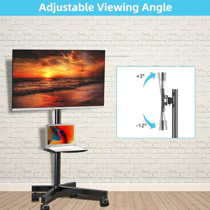 Mobile TV Carts on Wheels for 21-60 Inch Flat/Curved Panel Screens TVs - Height Adjustable Floor Trolley Stand with Shelf Holds up to 77lbs - Max VESA 400x400mm - color: Black High Quality