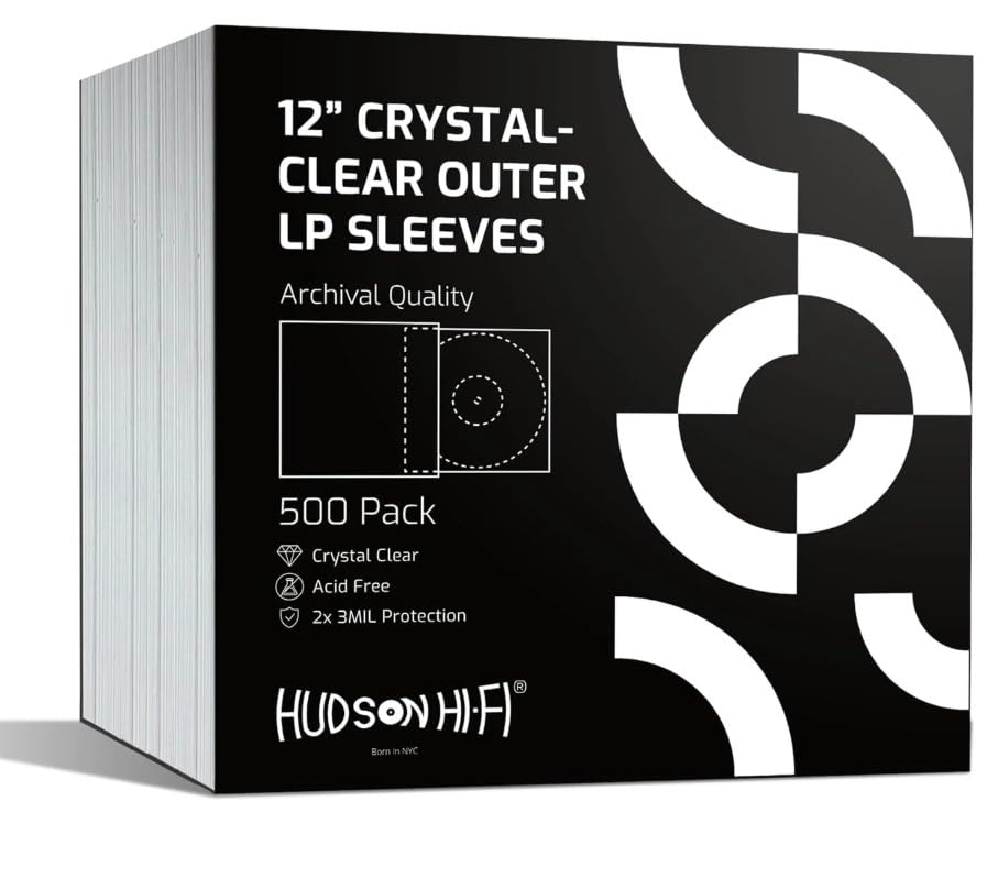 Hudson Hi-Fi Anti-Static Vinyl Record Sleeves - Durable Clear Disc Sleeves- Protect Your LP Albums from Scratches, Dust & Dirt - Acid-Free Rice Paper Disc Covers, 500x Outer Sleeves - size: 500 Outer