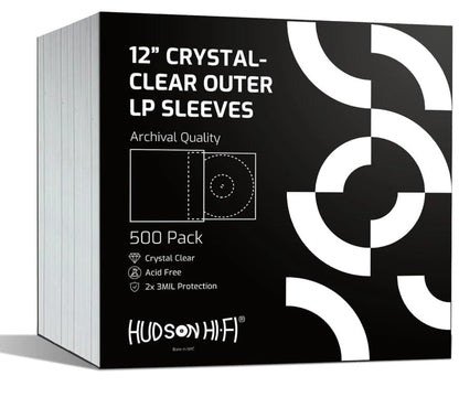 Hudson Hi-Fi Anti-Static Vinyl Record Sleeves - Durable Clear Disc Sleeves- Protect Your LP Albums from Scratches, Dust & Dirt - Acid-Free Rice Paper Disc Covers, 500x Outer Sleeves - size: 500 Outer