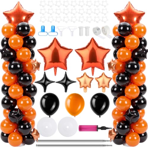 Gejoy 110 Pcs Orange Black Balloons Column Stand Kit Adjustable Tower Stand from 1.4 to 6.6 ft with Bases for Back to School Wedding Birthday Baby Shower Party - color: Orange Black