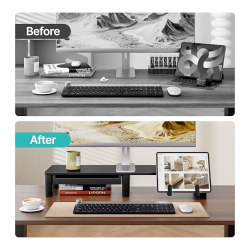 PEGZONE Monitor Stand Riser for Desk, Ergonomic Computer Riser with Storage Drawer, Desktop Shelf Organizer for PC, Laptop, for Home Office