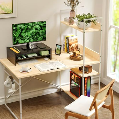 Simpple Trending Monitor Stand Riser, 2 Tier Wood Office Desk Storage Organizer for Laptop, Computer, Black - size: 16"W x 9"D x 5.5"H