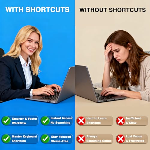 Word & Excel Shortcut Stickers for Keyboard – Microsoft Office Hotkey Labels, Laptop & Desktop Keyboard Shortcuts, Compatible with Windows, Study & Work Productivity Reference Guide (2, Clear) - color: Clear