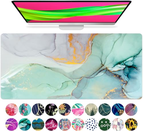 French KOKO Large Mouse Pad Desk Mat Keyboard Pad Desktop Home Office School Essentials Decor Big Extended Laptop Protector Accessories Pretty Mousepad Women Girls XL Deskpad Marble XL 36" x 16.5" - color: Marble-lous Teal, size: 16.5" x 36"