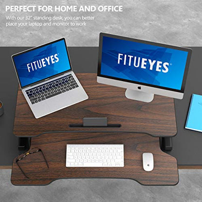FITUEYES Height Adjustable Standing Desk 32” Wide Sit to Stand Converter Stand Up Desk Tabletop Workstation for Laptops Dual Monitor Riser Brown SD308002WE - color: Brown