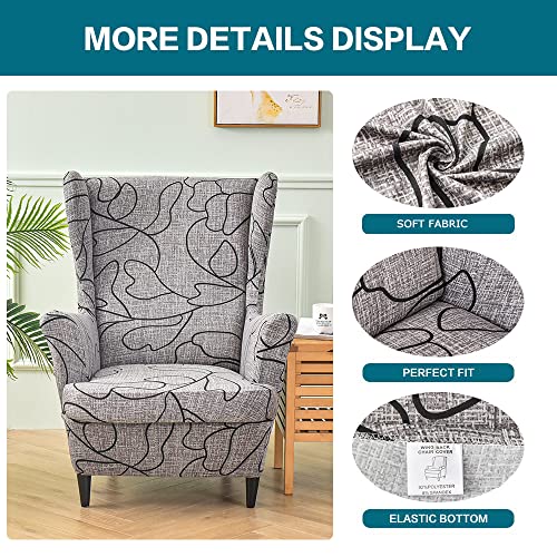 KRFOONN Wingback Chair Covers Slipcovers 2 Piece Stretch Wing Chair Covers Spandex Slipcovers Wingback Sofa Covers Armchair Covers Non-Slip Furniture Protector for Living Room Wingback Chairs, A15 - color: A15