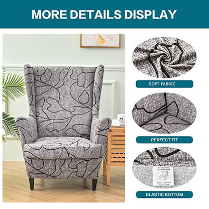 KRFOONN Wingback Chair Covers Slipcovers 2 Piece Stretch Wing Chair Covers Spandex Slipcovers Wingback Sofa Covers Armchair Covers Non-Slip Furniture Protector for Living Room Wingback Chairs, A15 - color: A15
