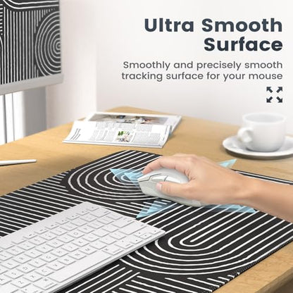 iCasso Black Desk Mat, Large Mouse Pad for Desk, Anti-Slip Big Mousepad with Stitched Edges, Computer Pad for Desktop - color: Line-Black