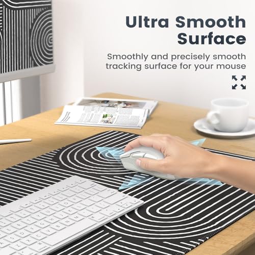 iCasso Black Desk Mat, Large Mouse Pad for Desk, Anti-Slip Big Mousepad with Stitched Edges, Computer Pad for Desktop - color: Line-Black