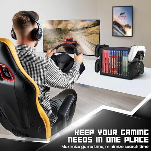 TNP Games Storage Tower (Up to 15 CD Disc) For PS5 Game Disk Rack and Controller Stand Holder For Xbox Series X/Nintendo Switch/PS4 Controller Stand Holder Can hold up to 4 controller
