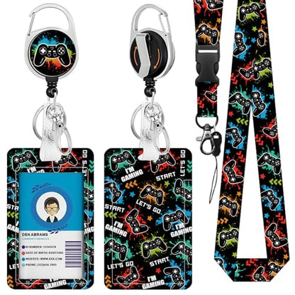 Game Console for ID Badge Holder, Game Console ID Badge Holder with Heavy-Duty Retractable Reel Clip, Gift for Teacher Nurse Adult - color: Game-black