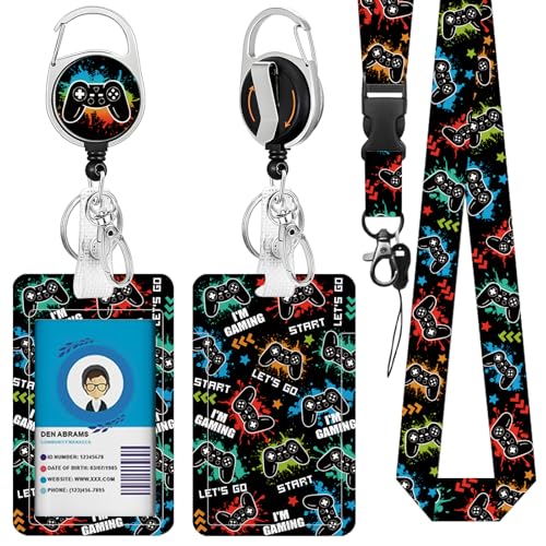 Game Console for ID Badge Holder, Game Console ID Badge Holder with Heavy-Duty Retractable Reel Clip, Gift for Teacher Nurse Adult - color: Game-black