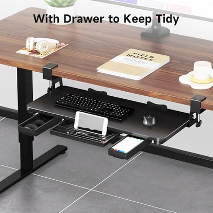 XINLEI Keyboard Tray Under Desk with Storage Drawer Large C-Clamp 26.7”(31” Including Clamps) x 11.8” Slide-Out Platform Computer Drawer Pull Out Keyboard & Mouse Tray DSF7CT - style: with Drawer