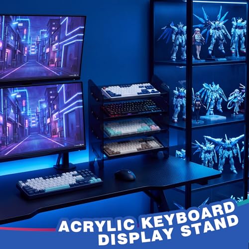 Sintuff 4 Tier Acrylic Keyboard Display Stand Black 16.54" x 5.91" for Mechanical Keyboards Keycaps Transparent Riser Shelf for Desk Setup Retail Store or Collectibles Showcase Computer Tablet Storage - color: Black