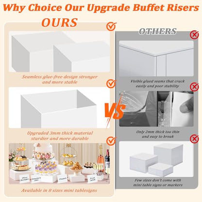8 PCS Acrylic Buffet Risers Set, White | Versatile Display Stands, 3" to 10" Sizes, For Dessert Tables, Collectibles & Party Food Presentation