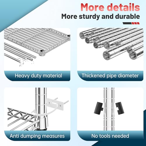 Romorgniz 82" H X45 W X18 D Storage Shelves with Wheels, 6 Tier Wire Shelving Adjustable Metal Shelving Pantry Shelves Capacity 1200LBS for Garage Shelving, Pantry, Kitchen, Closet,Chrome - size: 82"H X45"W X18"D-Chrome
