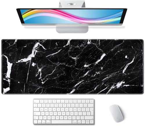 Natural Marble Texture Desk Mat Black and White Large Mouse Pad XL Desk Pad Gaming Mousepad Extended Keyboard Mat 31.5 x 11.8 in Laptop Computer Keyboard Pad Mouse Mat for Office Desk Decor - color: Natural Marble Texture Black and White