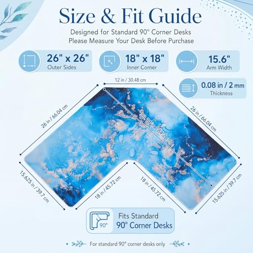 Relaxweex L Shaped Desk Mat for 90° Corner Desks, 26" x 26" Blue Waterproof Mouse Pad with 18" Inner Corner, Non-Slip Rubber Desk Protector for Office & Gaming - color: Blue, size: 26" x 26"