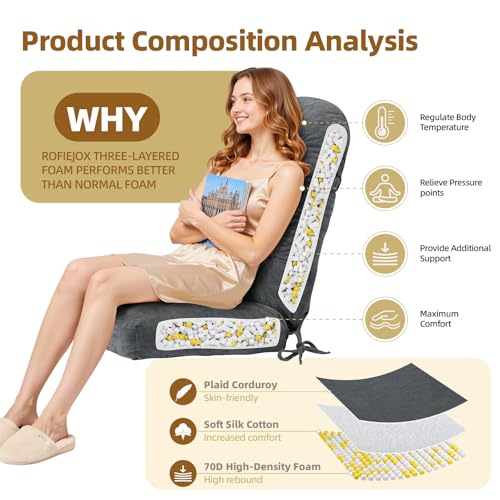 Rocking Chair Cushion - Chenille Fabric, High-Density Sponge, Durable Comfort Double-Sided Tufted Seat Pads with Ties, Chenille︱Dark Gray, 44x19x4 inch - color: Reversible | Dark Gray