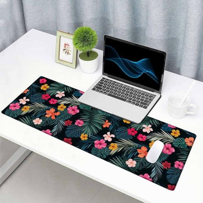 Gaming Mouse Pad, Large Mouse Pads for Desk, Non-Slip Rubber Base Mousepad, Keyboard Mouse Mat, Desk Pad with Stitched Edges, 31.5x11.8 inch Hibiscus Flowers and Palm Leaves - color: Hibiscus Flowers and Palm Leaves, size: 31.5" x 11.8"