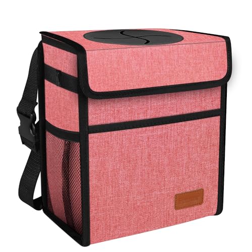 Femuar Car Trash Can with Lid - Leak Proof, Waterproof, Multipurpose Car Hanging for Headrest, Collapsible, Portable with Storage Mesh Pocket, Pink - color: Pink, size: 2.25 Gallons