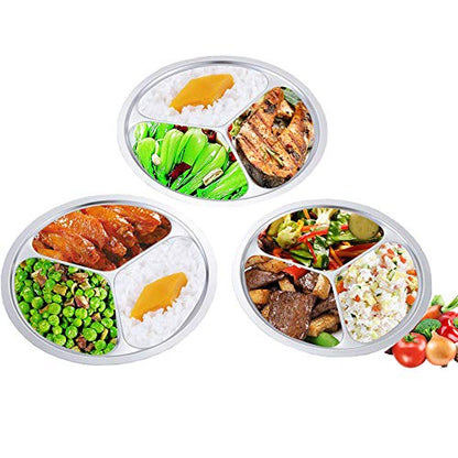 304 Stainless Steel Sectioned Dinner Plates Set of 2 Divided Plates 11 inches with 3 Compartments Mess Trays Food Plate for Adults, Campers, and for Portion Control Metal plate - size: 11 Inch (3 Sections)