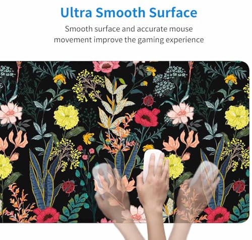 Large Gaming Mouse Pad with Stitched Edges, Blooming Flower Desk Mat, Extended XL Keyboard Pad, Non-Slip Rubber Base Desk Pad for Keyboard and Mouse, 31.5X15.7 inch - color: Blooming Flower, size: 31.5L x 15.7W inches