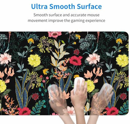 Large Gaming Mouse Pad with Stitched Edges, Blooming Flower Desk Mat, Extended XL Keyboard Pad, Non-Slip Rubber Base Desk Pad for Keyboard and Mouse, 31.5X15.7 inch - color: Blooming Flower, size: 31.5L x 15.7W inches