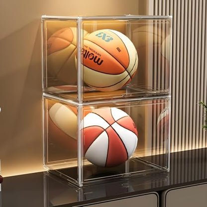 GUDEMAY Large Clear Stackable Acrylic Storage Bins with Door, Dustproof Figure Collectibles Display Case, Football & Motorcycle Helmet Showcase, Basketball, Sports Memorabilia Organizer (XL, Count, 3) - size: XL