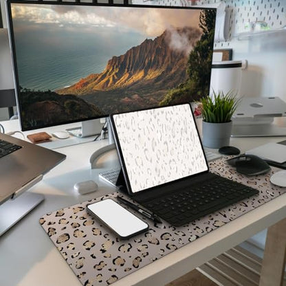 MAY FLOWER Gaming Mouse pad, Large Laptop Mousepad, Full Keyboard Mat, Long Computer Mouse Mat for Home and Office, Anti-Slip Rubber Base, 31.5 x 11.8 Inches (Leopard Print) - color: Leopard Print