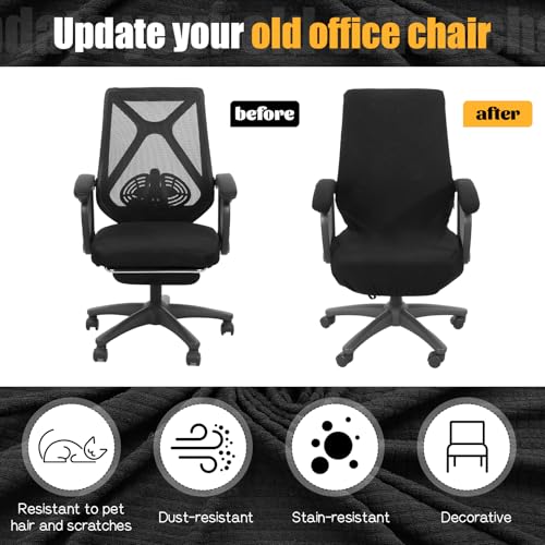 Office Chair Cover with Armrest Covers Black Water Repellent Jacquard Computer Chair Covers with Arms Removable Washable Office Armrest Cover with Zipper (Black)