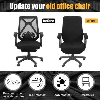 Office Chair Cover with Armrest Covers Black Water Repellent Jacquard Computer Chair Covers with Arms Removable Washable Office Armrest Cover with Zipper (Black)