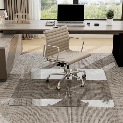 40" x 47" Tempered Glass -Glass Chair Mat, Heavy Duty Hard Floor Mat with Round Corner and Polished Edge, Office Chair Mat for Carpet Office Home Hardwood Floor Desk - color: Transparent, size: 47"L x 40"W