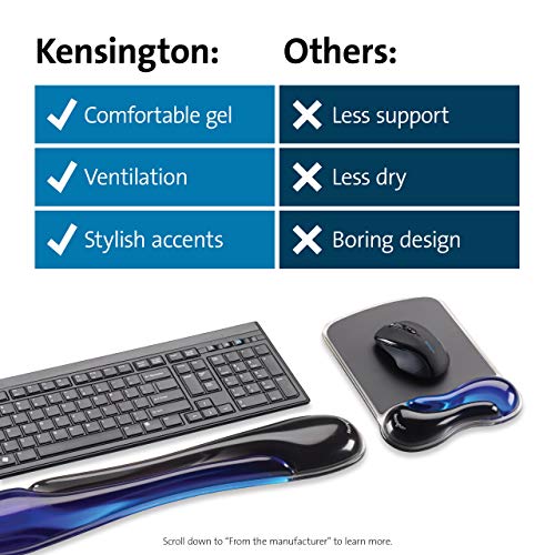 Kensington Duo Gel Mouse & Keyboard Wrist Rest Bundle Set, Ergonomic Keyboard and Mouse Pad With Wrist Support, Keyboard Wrist Rest, Computer Keyboard Pad, Cooling Gel, Non-Skid Backing, Blue K52920WW - color: Blue, size: 9.6L x 7.6W inches, style: Keyboa