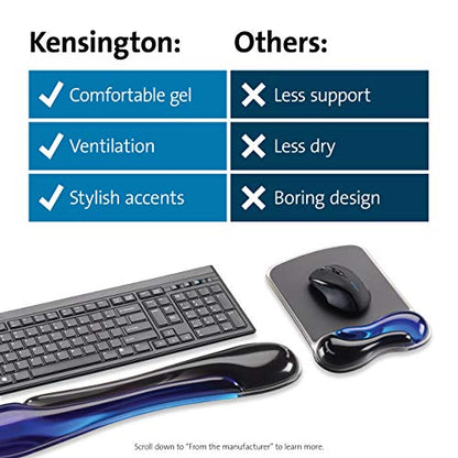 Kensington Duo Gel Mouse & Keyboard Wrist Rest Bundle Set, Ergonomic Keyboard and Mouse Pad With Wrist Support, Keyboard Wrist Rest, Computer Keyboard Pad, Cooling Gel, Non-Skid Backing, Blue K52920WW - color: Blue, size: 9.6L x 7.6W inches, style: Keyboa