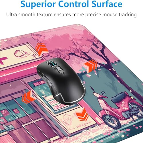 Japanese Anime Mouse Pad Pink Cherry Tokyo Street Aesthetic Large Gaming Mouse Mat with Stitched Edges,Non-Slip Waterproof Rubber Base Mous Mat Office Computer Keyboard Laptop Home 31.5x11.8 Inch - color: Japanese Anime, size: 31.5" x 11.8"