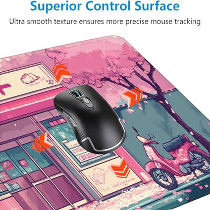Japanese Anime Mouse Pad Pink Cherry Tokyo Street Aesthetic Large Gaming Mouse Mat with Stitched Edges,Non-Slip Waterproof Rubber Base Mous Mat Office Computer Keyboard Laptop Home 31.5x11.8 Inch - color: Japanese Anime, size: 31.5" x 11.8"