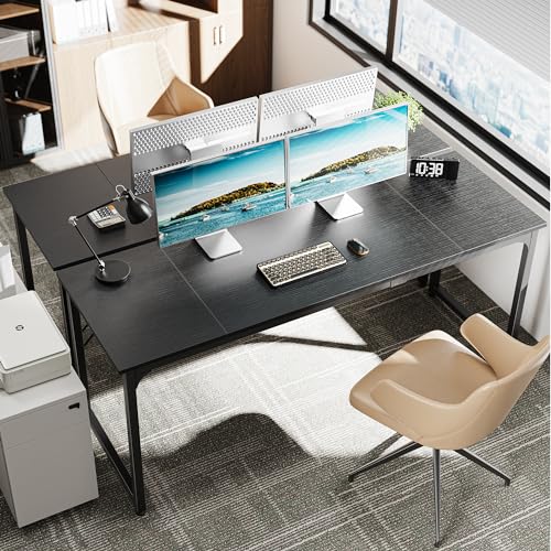 Huuger Computer Desk, 70 Inch Office Desk, Gaming Desk with Storage, Writing Desk Work Desk for Home Office, Study, Long Simple Desk, Large Legroom, Metal Frame, Black - color: Black, size: 70inch